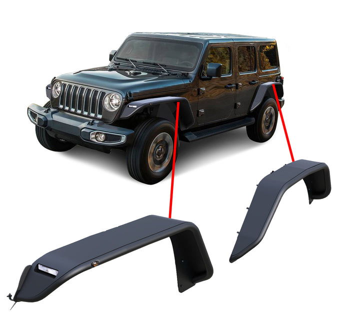 Black Steel Full Set of Tubular Fender Flares <br> 18-24 Jeep Wrangler