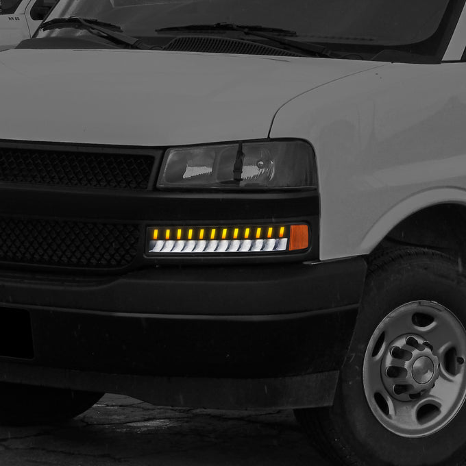 LED DRL Sequential Signal Bumper Lights <br> 03-23 Chevy/GMC Express Savana 1500 2500 3500