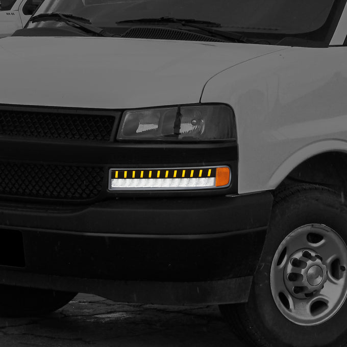 LED DRL Sequential Signal Bumper Lights <br> 03-23 Chevy/GMC Express Savana 1500 2500 3500