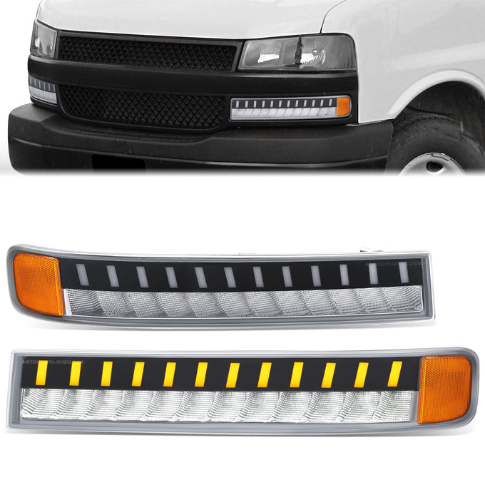 LED DRL Sequential Signal Bumper Lights <br> 03-23 Chevy/GMC Express Savana 1500 2500 3500