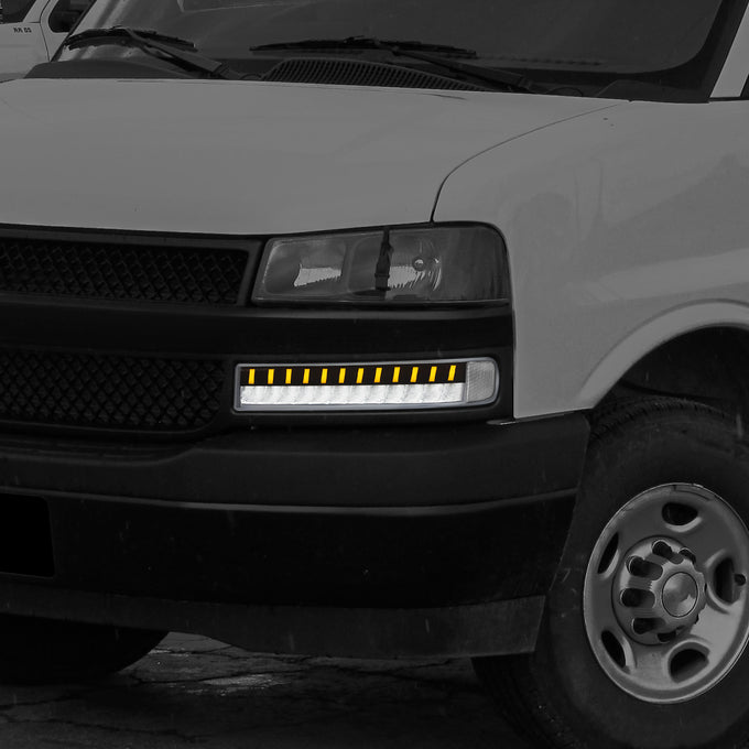 LED DRL Sequential Signal Bumper Lights <br> 03-23 Chevy/GMC Express Savana 1500 2500 3500