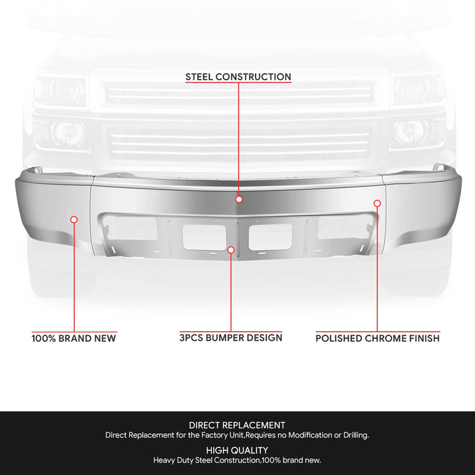 Modular Style Front Bumper (w/o Fog Lamps Holes) <br>14-15 Chevy Silverado 1500