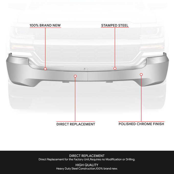 Modular Style Front Bumper (w/o Fog Light Holes) <br>16-19 Chevy Silverado 1500 LD