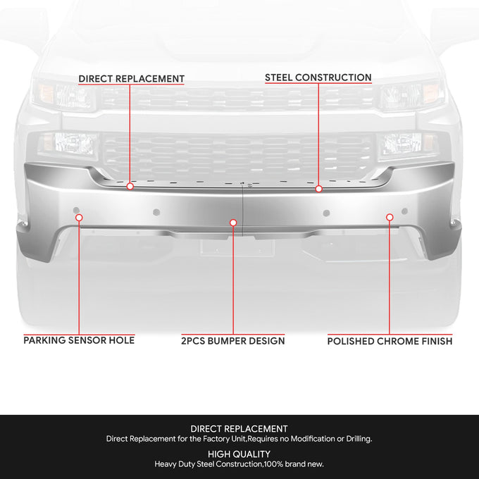 Modular Style Front Bumper w/ Parking Sensor Holes<br>19-21 Chevy Silverado 1500, 2022 LTD