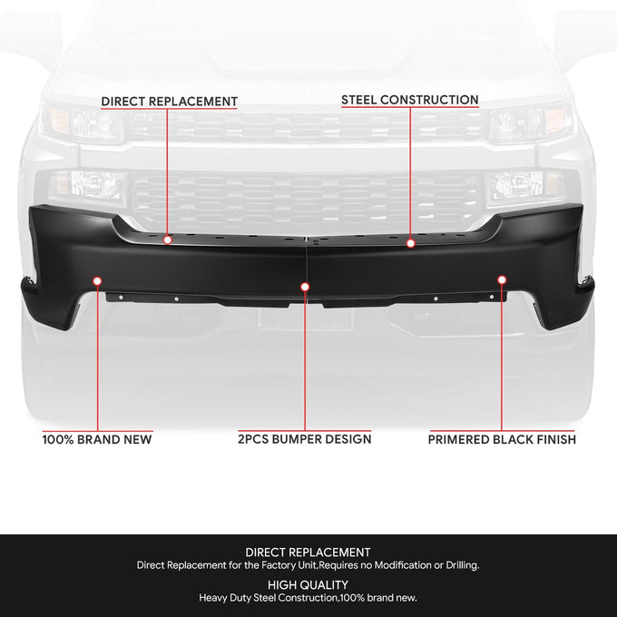 Modular Style Front Bumper w/o Parking Sensor Holes <br>19-21 Chevy Silverado 1500, 2022 LTD
