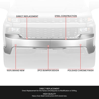 Modular Style Front Bumper w/o Parking Sensor Holes <br>19-21 Chevy Silverado 1500, 2022 LTD