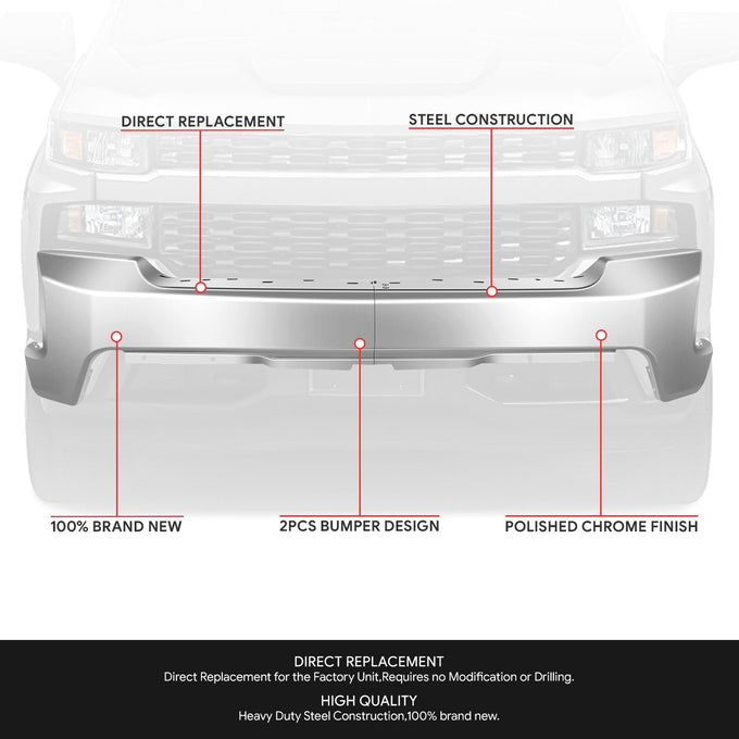 Modular Style Front Bumper w/o Parking Sensor Holes <br>19-21 Chevy Silverado 1500, 2022 LTD