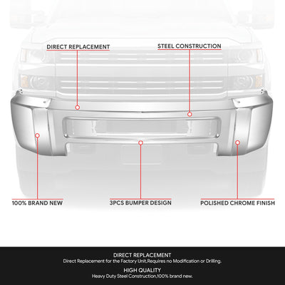 Modular Style Front Bumper w/o Parking Sensor Holes<br>15-19 Chevy Silverado 2500 3500 HD