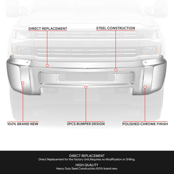 Modular Style Front Bumper w/o Parking Sensor Holes<br>15-19 Chevy Silverado 2500 3500 HD
