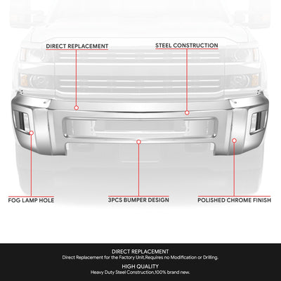 Modular Style Front Bumper w/o Parking Sensor Holes<br>15-19 Chevy Silverado 2500 3500