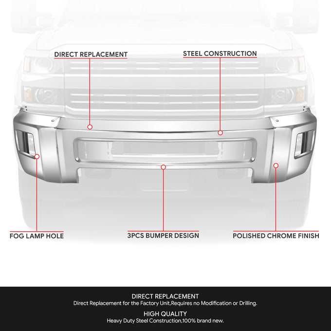 Modular Style Front Bumper w/o Parking Sensor Holes<br>15-19 Chevy Silverado 2500 3500