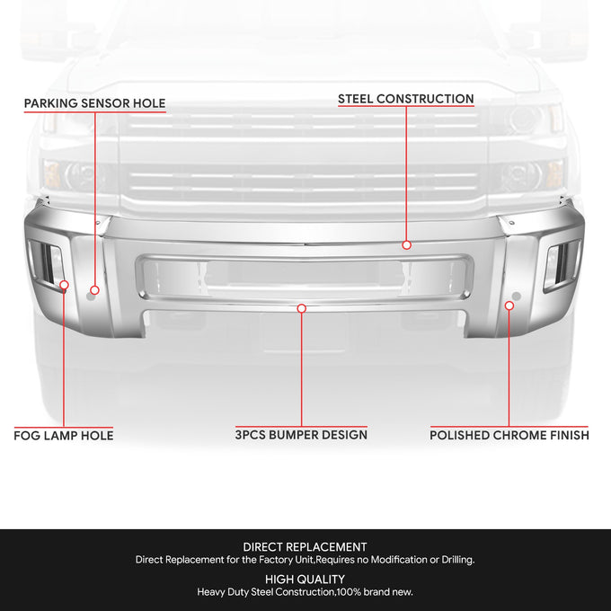 Modular Style Front Bumper w/ Parking Sensor Holes<br>15-19 Chevy Silverado 2500 3500 HD