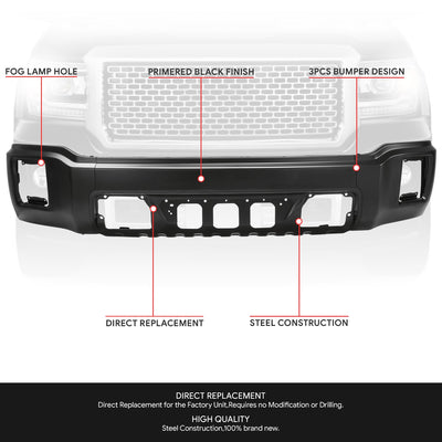 Modular Style Primered Steel Front Bumper Face Bar<br>14-15 GMC Sierra 1500