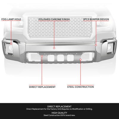 Modular Style Chrome Steel Front Bumper Face Bar<br>14-15 GMC Sierra 1500