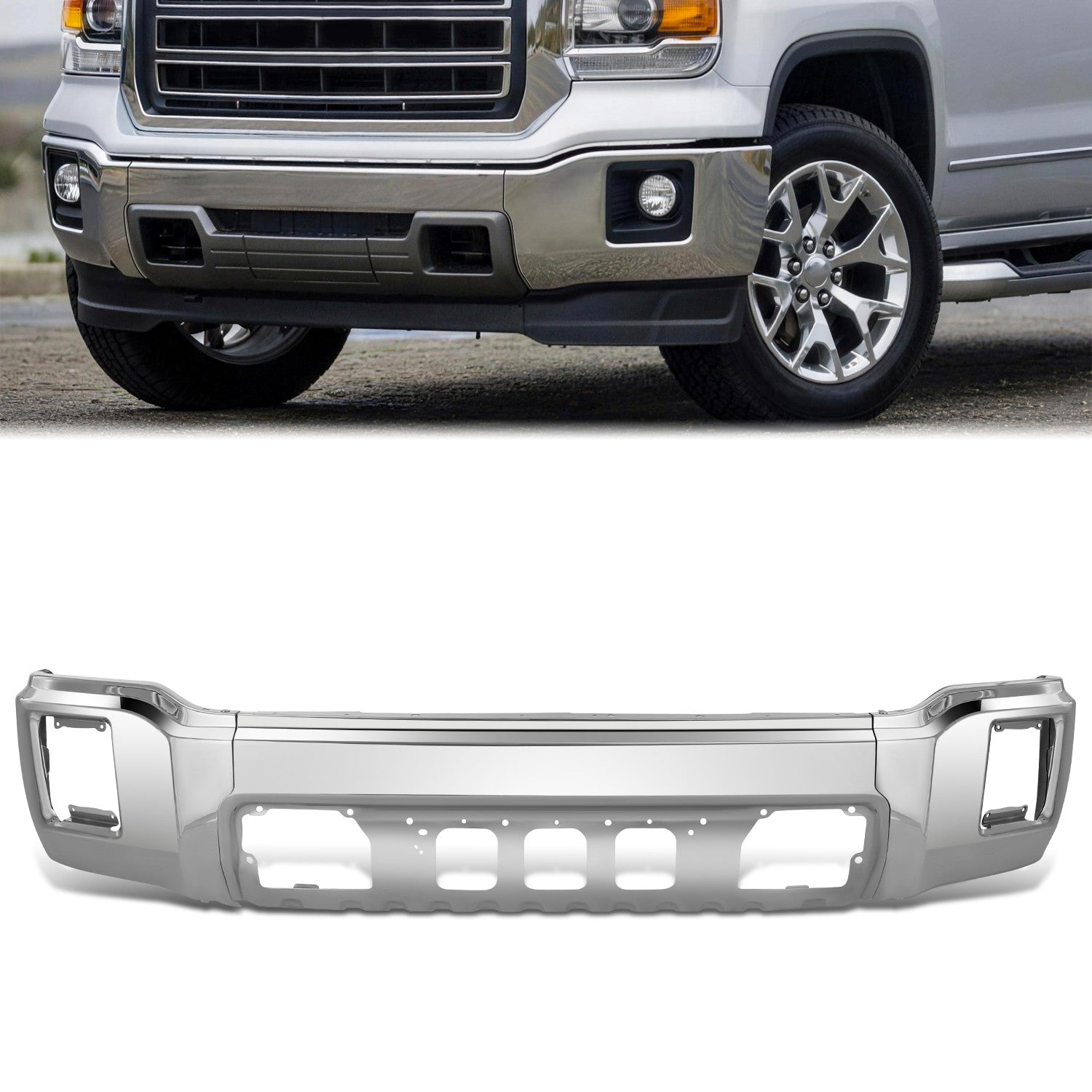 Modular Style Chrome Steel Front Bumper Face Bar<br>14-15 GMC Sierra 1500