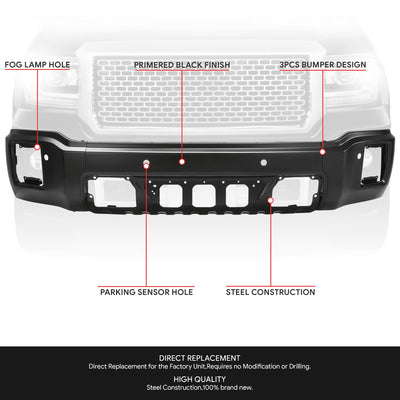 Modular Style Primered Black Front Bumper Face Bar<br>14-15 GMC Sierra 1500