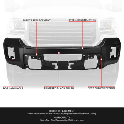 Modular Style Front Bumper w/o Parking Sensor Holes<br>15-19 GMC Sierra 2500 3500 HD