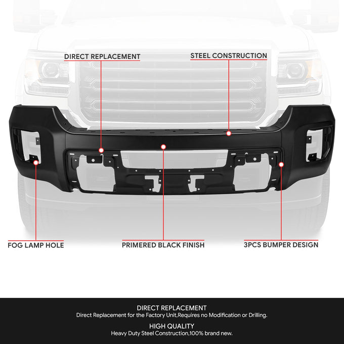 Modular Style Front Bumper w/o Parking Sensor Holes<br>15-19 GMC Sierra 2500 3500 HD
