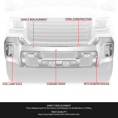 Modular Style Front Bumper w/o Parking Sensor Holes <br>15-19 GMC Sierra 2500 3500 HD