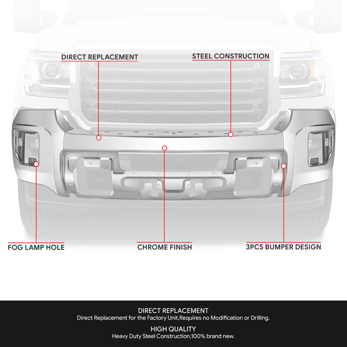 Modular Style Front Bumper w/o Parking Sensor Holes <br>15-19 GMC Sierra 2500 3500 HD