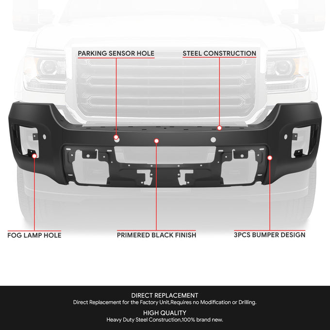 Modular Style Front Bumper w/ Parking Sensor Holes<br>15-19 GMC Sierra 2500 3500 HD