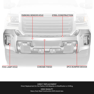 Modular Style Front Bumper w/ Parking Sensor Holes<br>15-19 GMC Sierra 2500 3500 HD