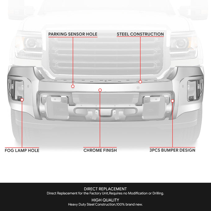 Modular Style Front Bumper w/ Parking Sensor Holes<br>15-19 GMC Sierra 2500 3500 HD
