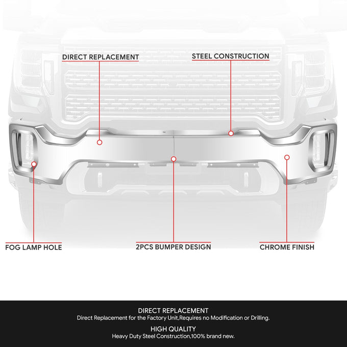 Modular Style Front Bumper w/o Parking Sensor Holes <br>20-23 GMC Sierra 2500 3500 HD
