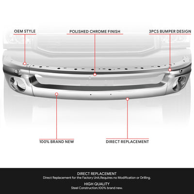 Modular Style Polished Chrome Front Bumper Face Bar<br>02-08 Dodge RAM 1500,03-05 RAM 2500 RAM 3500