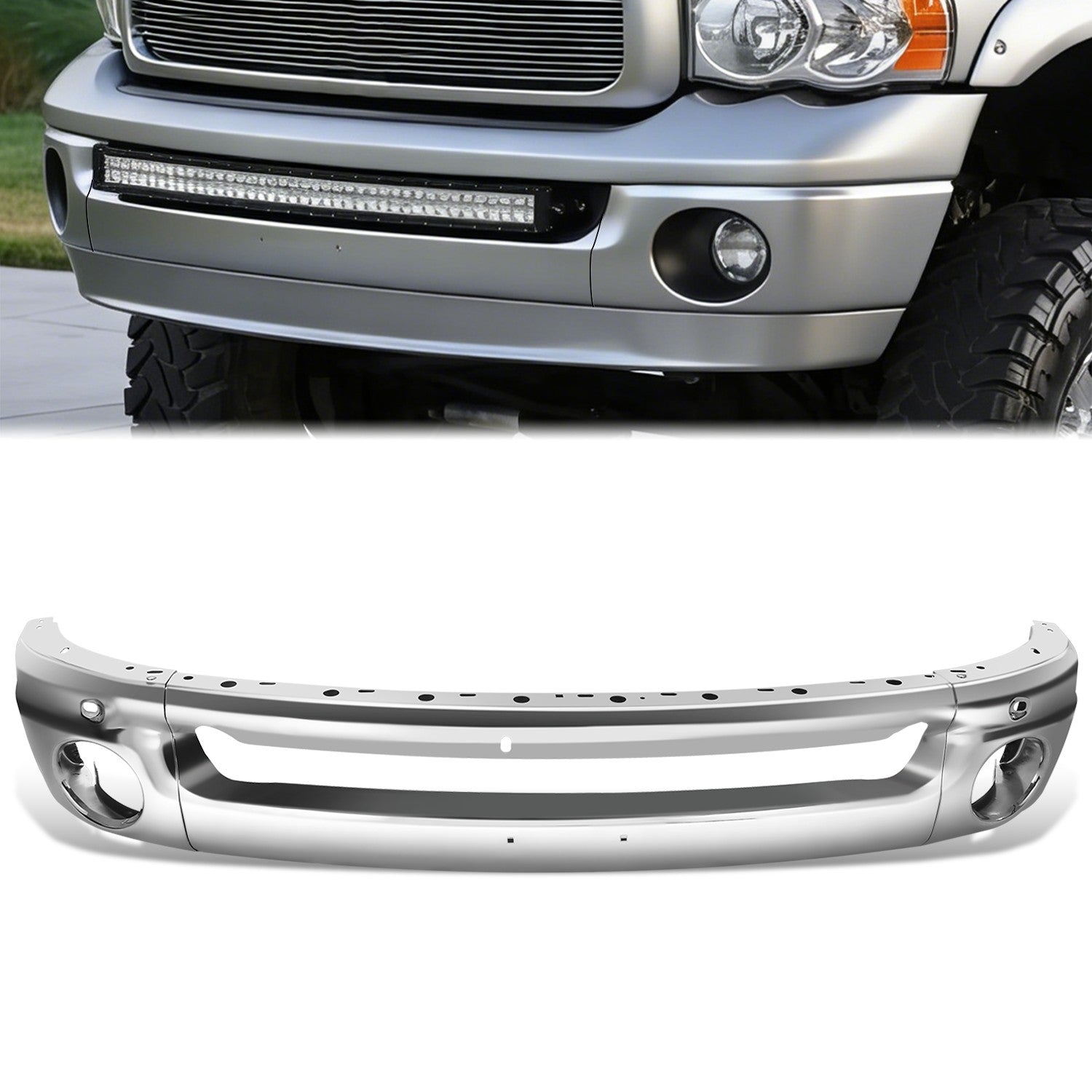Modular Style Polished Chrome Front Bumper Face Bar<br>02-08 Dodge RAM 1500,03-05 RAM 2500 RAM 3500