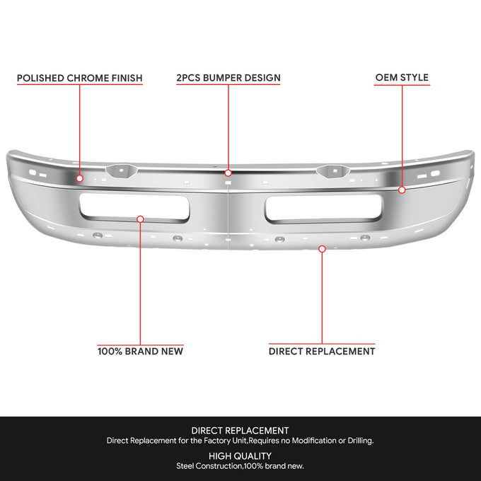Modular Style Chrome Front Bumper Face Bar<br>94-95 Dodge Ram 1500 2500 3500