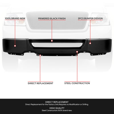 Modular Style Primered Black Front Bumper Face Bar<br>06-08 Ford F-150