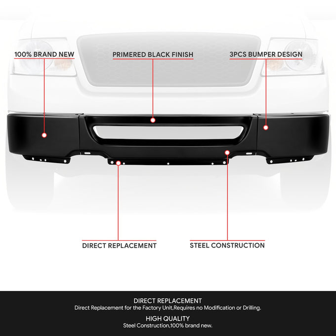 Modular Style Primered Black Front Bumper Face Bar<br>06-08 Ford F-150