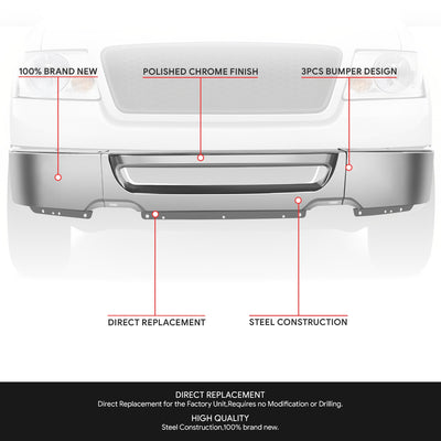 Modular Style Polished Chrome Front Bumper Face Bar<br>06-08 Ford F-150
