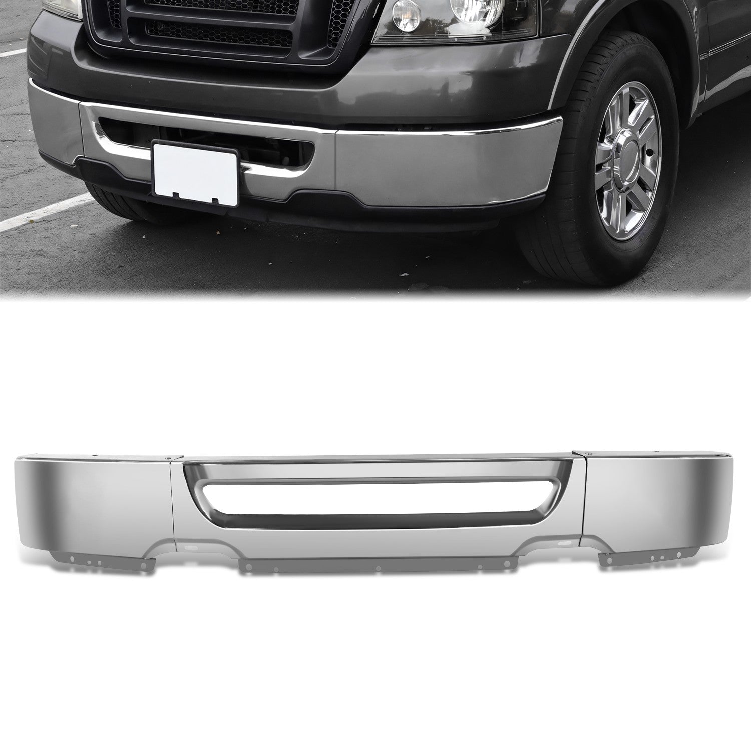 Modular Style Polished Chrome Front Bumper Face Bar<br>06-08 Ford F-150