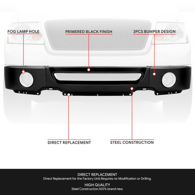 Modular Style Black Front Bumper Face Bar w/ Fog Lamps<br>06-08 Ford F-150