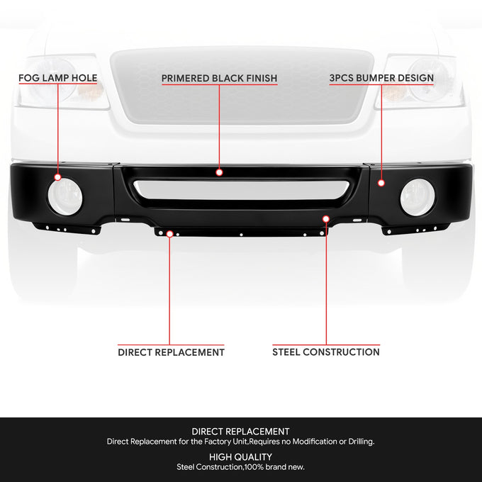 Modular Style Black Front Bumper Face Bar w/ Fog Lamps<br>06-08 Ford F-150