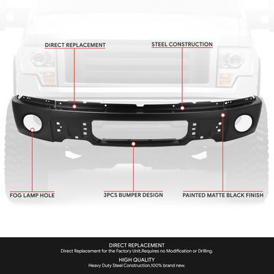Modular Style Front Bumper w/ Fog Light Holes <br>09-14 Ford F-150