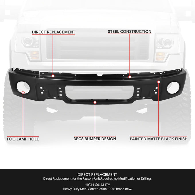 Modular Style Front Bumper w/ Fog Light Holes <br>09-14 Ford F-150