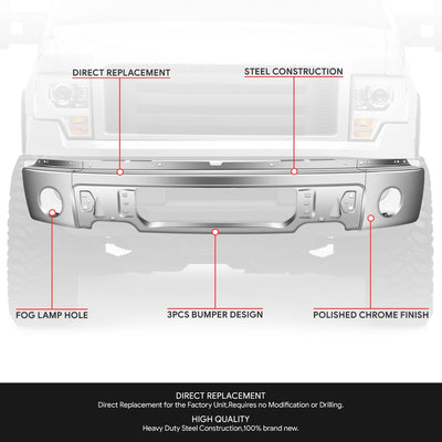 Modular Style Front Bumper w/ Fog Light Holes <br>09-14 Ford F-150