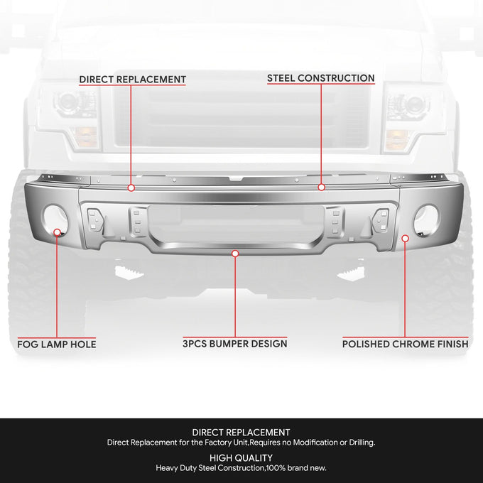 Modular Style Front Bumper w/ Fog Light Holes <br>09-14 Ford F-150