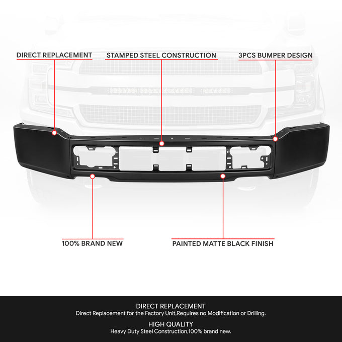 Modular Style Front Bumper Face Bar w/o Fog Holes<br>18-20 Ford F-150