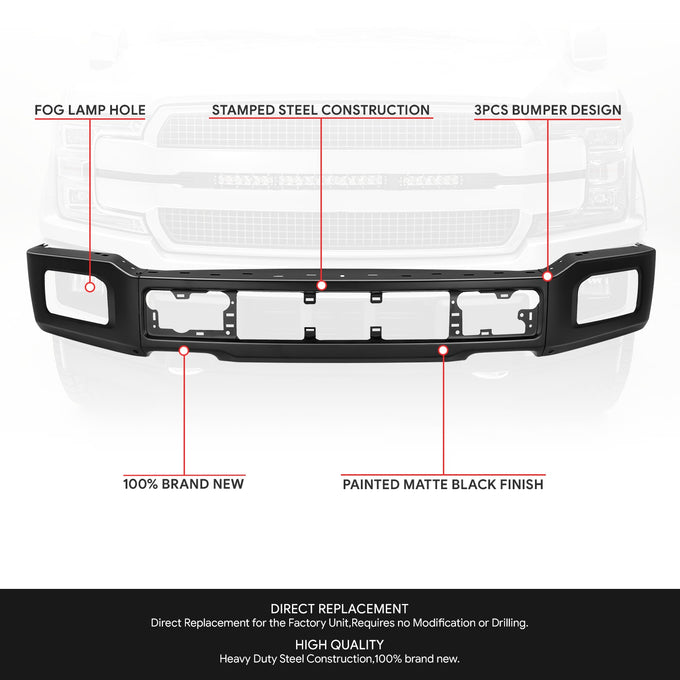 Modular Style Front Bumper w/ Fog Light Cutout<br>18-20 Ford F-150
