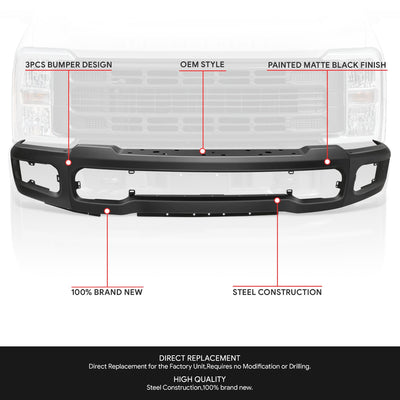 Painted Matte Black Front Bumper Face Bar w/ Fog Lamps<br>23-26 F-250 F-350 Super Duty
