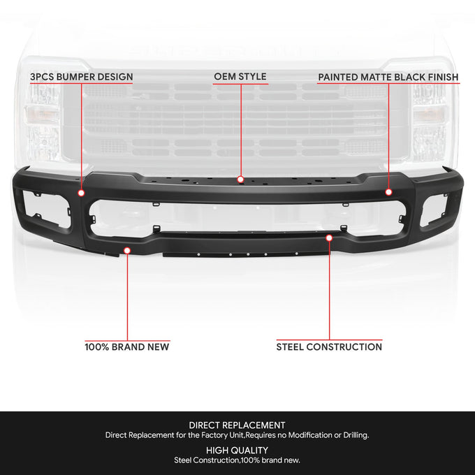 Painted Matte Black Front Bumper Face Bar w/ Fog Lamps<br>23-26 F-250 F-350 Super Duty