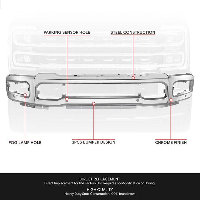 Modular Style Front Bumper w/ Parking Sensor Holes <br>23-25 Ford F-250 F350 Super Duty
