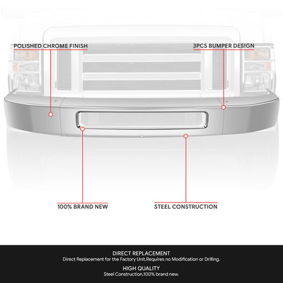 Modular Style Chrome Front Bumper Face Bar<br>08-14 FORD E-150,09-19 E-250 E-350 E-450