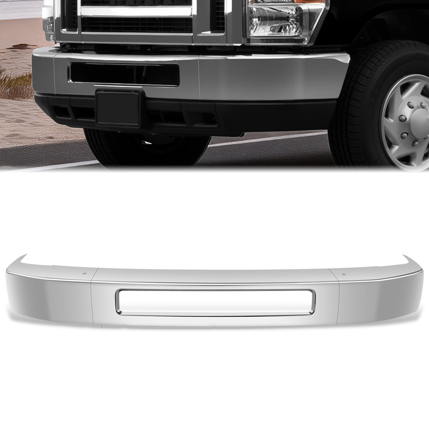 Modular Style Chrome Front Bumper Face Bar<br>08-14 FORD E-150,09-19 E-250 E-350 E-450