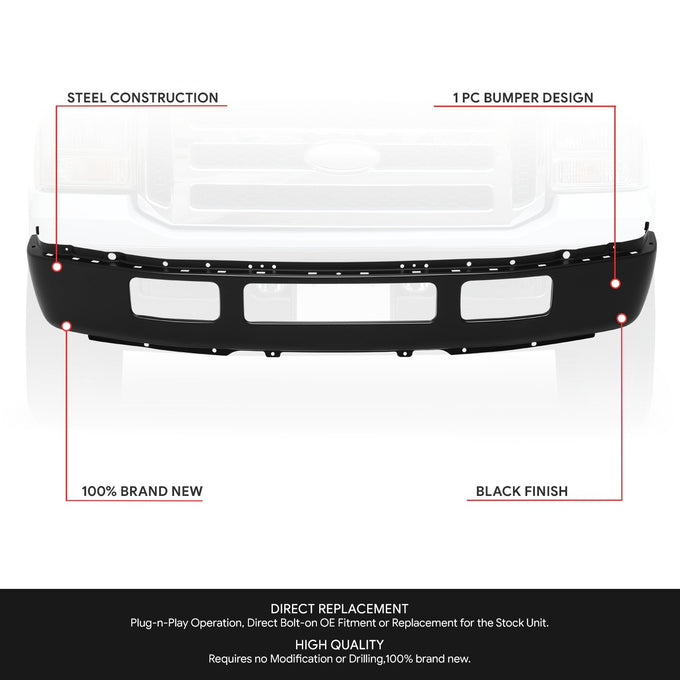 Front Bumper Face Bar (w/o Fender Flare Holes) <br> 05-07 Ford F-250 F-350 Super Duty