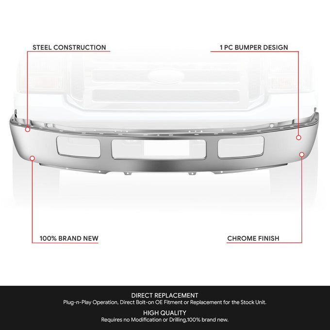 Front Bumper Face Bar (w/o Fender Flare Holes) <br> 05-07 Ford F-250 F-350 Super Duty